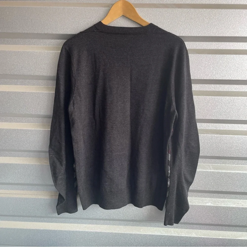 Burberry check detail arm Crewneck wool sweater